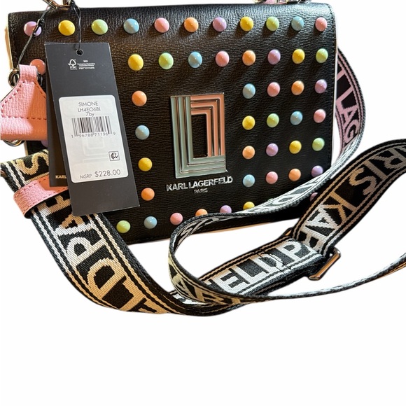 Karl Lagerfeld Handbags - Karl Lagerfeld Black Crossbody Bag with Multicolor Studs